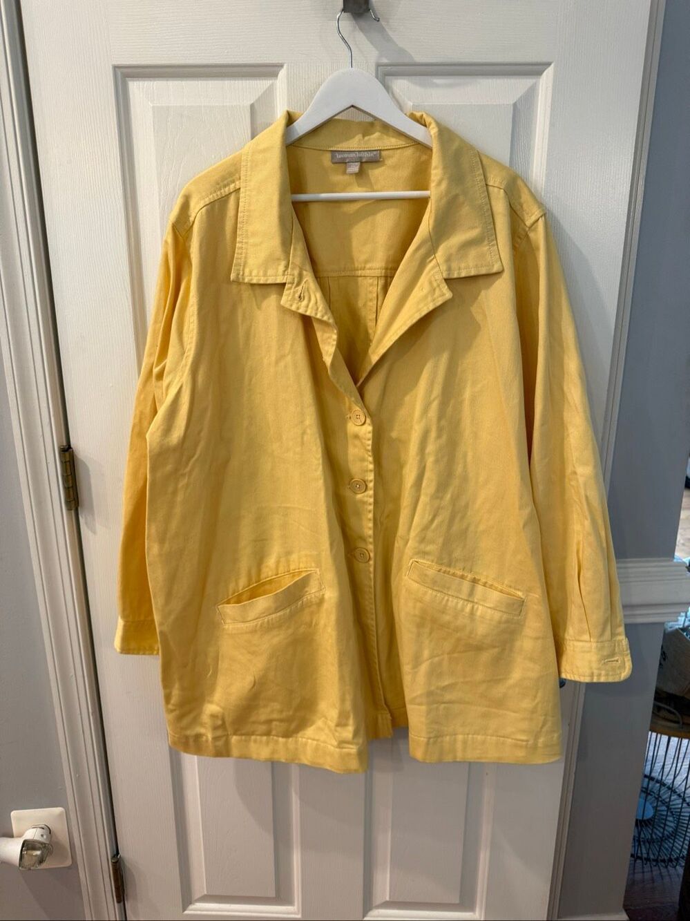Woman Within Yellow Canvas Long Swing Jacket sz 2X 26/28 EUC